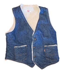 Levis Sherpa Lined Vest Denim Western Made in USA VTG 70s 60605-0213 Orange Tab